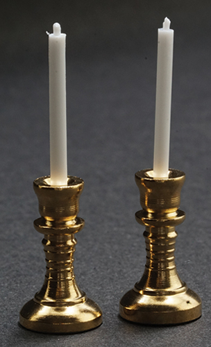 Dollhouse Miniature Brass Candlesticks & Candles